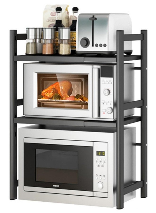 GGEROU رف فرن الميكروويف قابل للتمديد، رف الميكروويف/محمصة الخبز، حامل عالي التحمل، منظم سطح طاولة المطبخ، ارتفاع وطول قابلان للتعديل، طبقتان مع 6 خطافات، سعة وزن 55 رطلاً - Image 1