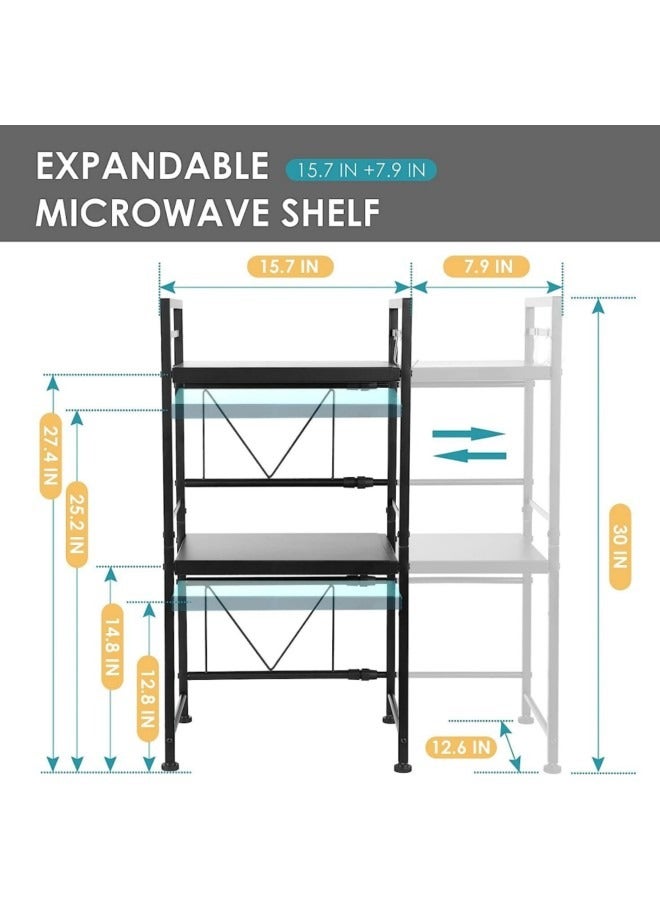 GGEROU رف فرن الميكروويف قابل للتمديد، رف الميكروويف/محمصة الخبز، حامل عالي التحمل، منظم سطح طاولة المطبخ، ارتفاع وطول قابلان للتعديل، طبقتان مع 6 خطافات، سعة وزن 55 رطلاً - Image 4