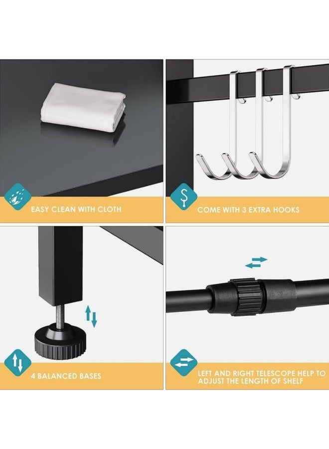 GGEROU رف فرن الميكروويف قابل للتمديد، رف الميكروويف/محمصة الخبز، حامل عالي التحمل، منظم سطح طاولة المطبخ، ارتفاع وطول قابلان للتعديل، طبقتان مع 6 خطافات، سعة وزن 55 رطلاً - Image 5