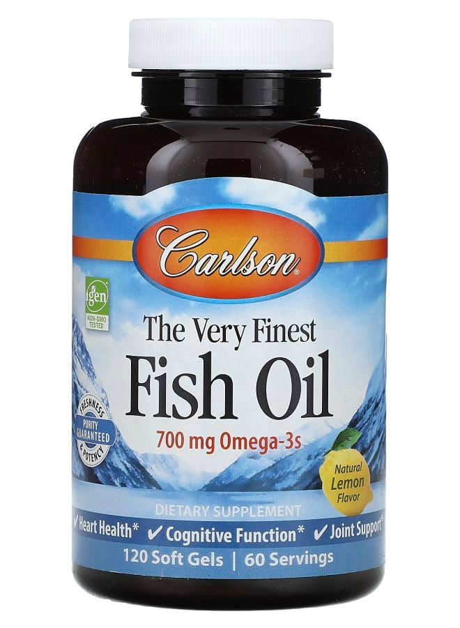 Carlson The Very Finest Fish Oil Natural Lemon 700 mg 120 Soft Gels (350 mg per Soft Gel) - Image 1