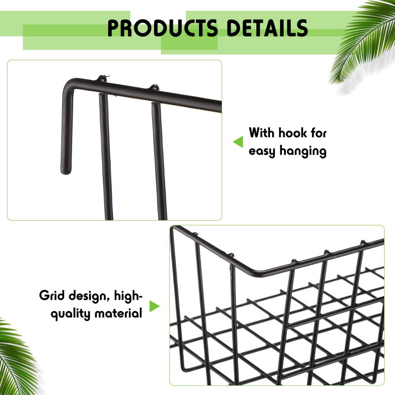 Yaocom 9 Pcs Grid Wall Shelves Gridwall Accessories Wall Grid Panel Hanging Basket with Hooks Set Includes 3 Basket 3 Wire Straight Shelf 3 Hooks Rack for Home Storage Display Organizer(Black) - Image 3