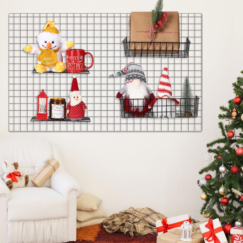 Yaocom 9 Pcs Grid Wall Shelves Gridwall Accessories Wall Grid Panel Hanging Basket with Hooks Set Includes 3 Basket 3 Wire Straight Shelf 3 Hooks Rack for Home Storage Display Organizer(Black) - Image 4