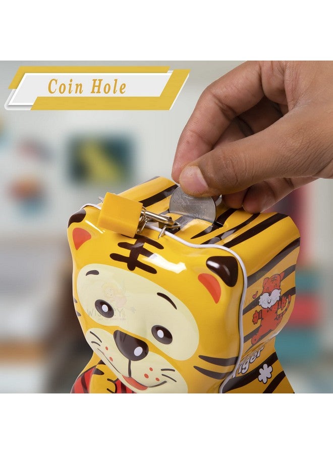 ويش كي صندوق نقود معدني لطيف وجذاب على شكل نمر كرتوني من WISHKEY مزود بقفل آمن ومفاتيح للأطفال، صندوق تخزين لحفظ النقود وجمع العملات المعدنية للأولاد والبنات (عبوة من قطعة واحدة، متعدد الألوان) - Image 3