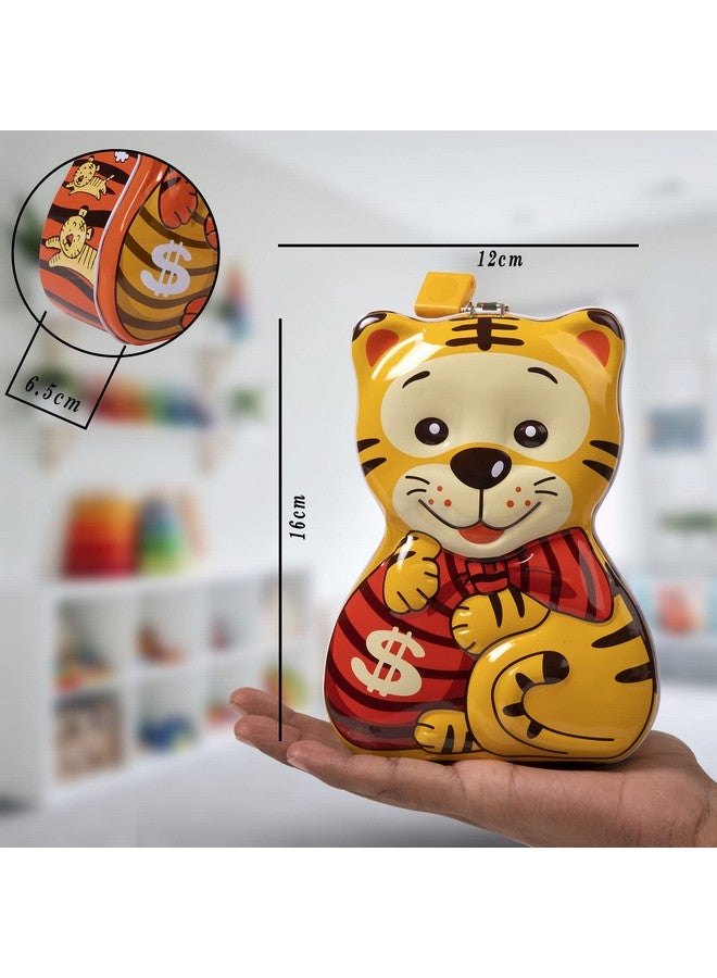 ويش كي صندوق نقود معدني لطيف وجذاب على شكل نمر كرتوني من WISHKEY مزود بقفل آمن ومفاتيح للأطفال، صندوق تخزين لحفظ النقود وجمع العملات المعدنية للأولاد والبنات (عبوة من قطعة واحدة، متعدد الألوان) - Image 2
