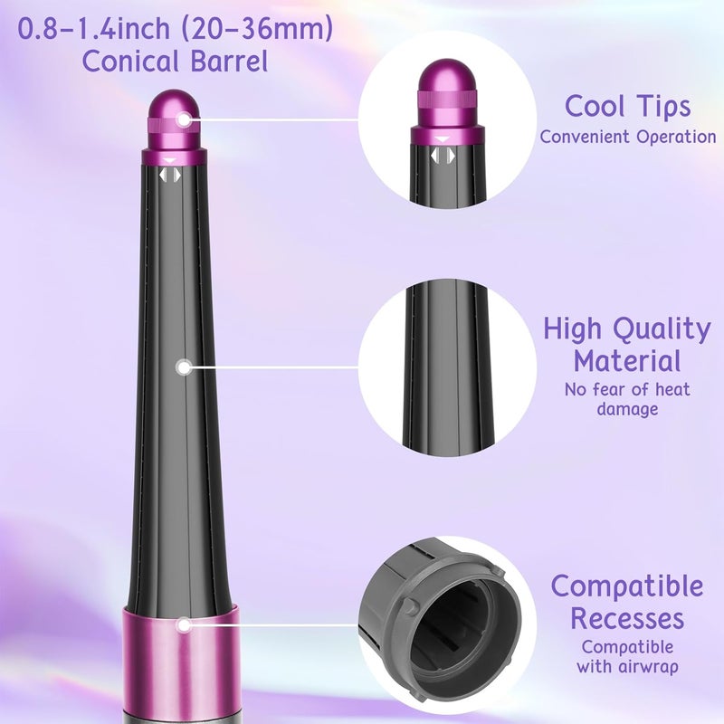 ZEPHBLOW Long Conical Barrel for Dyson Airwrap, 0.78-1.4Inch/ 20-36mm Conical Long Curling Barrels Compatible with Airwrap HS01/05/08, Self-Curling Hair Roller Curlers Attachment, Rose - Image 5
