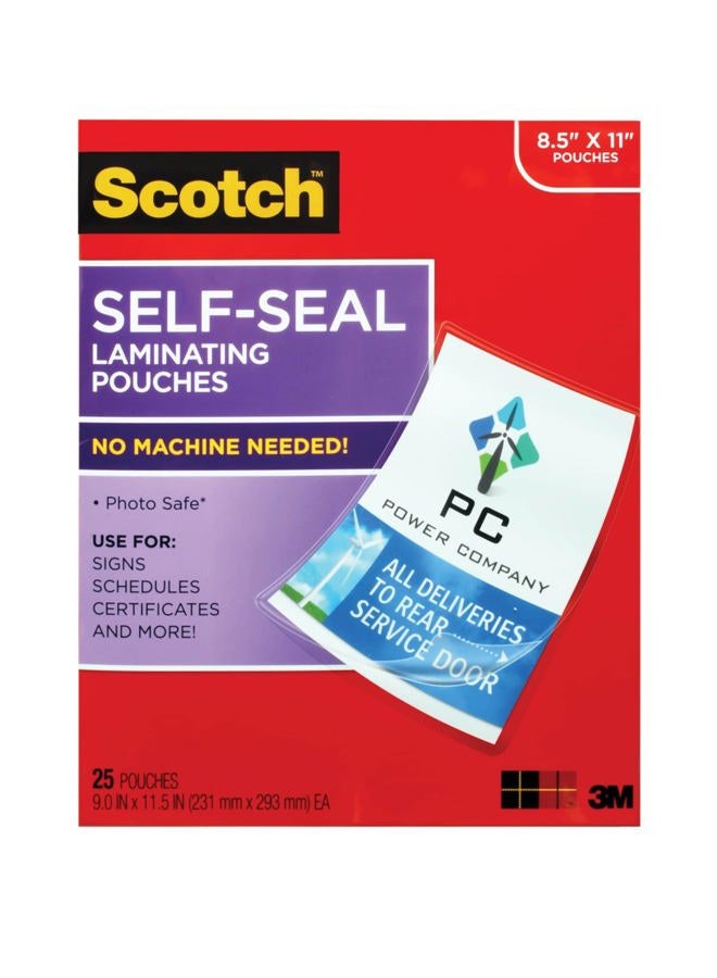 Scotch  Self-Seal Laminating Pouches, 25 Pack, Letter Size (LS854-25G-WM) - Image 1