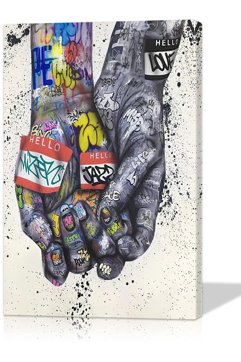 Mistyefly Graffiti Wall Art Gesture Pop Art Wall Decor Colorful Wall Decor Street Art Graffiti Canvas Wall Art Graffiti Poster Framed Graffiti Wall Decor for Bedroom Decor (16''Hx24''W) - Image 1