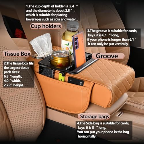 Coficoi Car Armrest Cushion,5-in-1 Center Console Cover with 2 Storage Bags Cup Holder, Tissue Box Slot, Phone Slot for Sedans, Car Accessories Interior Organizers (Pink) - Image 5