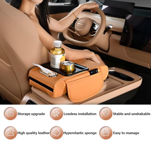 Coficoi Car Armrest Cushion,5-in-1 Center Console Cover with 2 Storage Bags Cup Holder, Tissue Box Slot, Phone Slot for Sedans, Car Accessories Interior Organizers (Pink) - Image 2