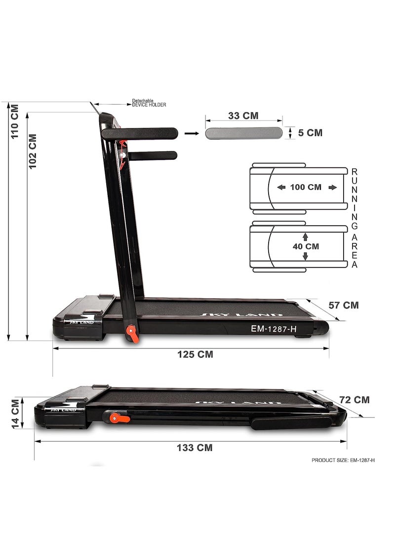 2-in-1 Treadmill & Walking Pad | Foldable Running Machine with 4HP Motor, FS App & 12 Programs, Compact Under-Desk Treadmill for Home & Office – EM-1287-H | جهاز السير المتحرك