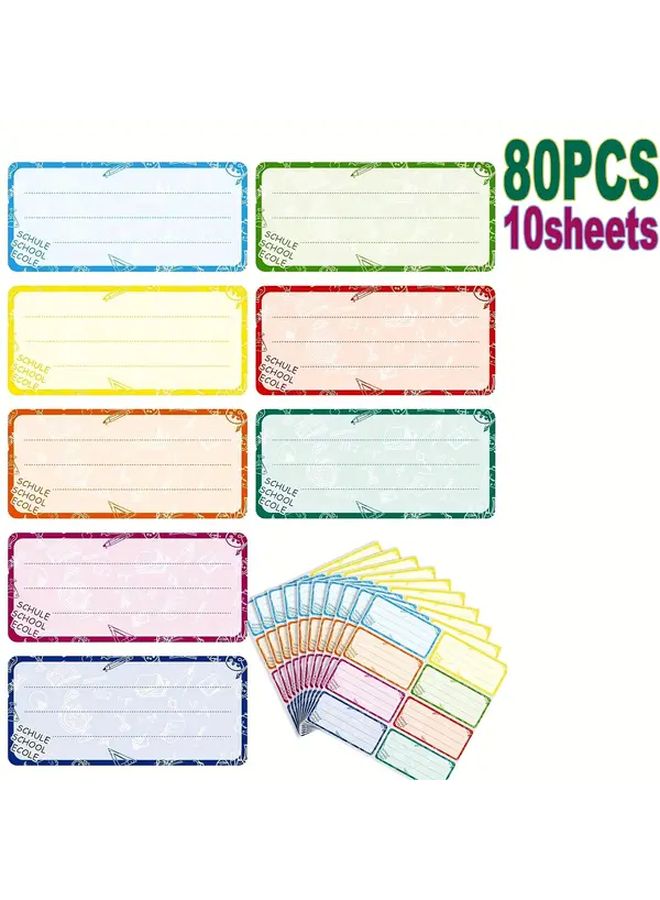 80 Self Adhesive Name Stickers Per 10 Sheets 8 Colors Handwritten Date Labels For School Supplies Book Spines Folders Water Bottles - Image 1