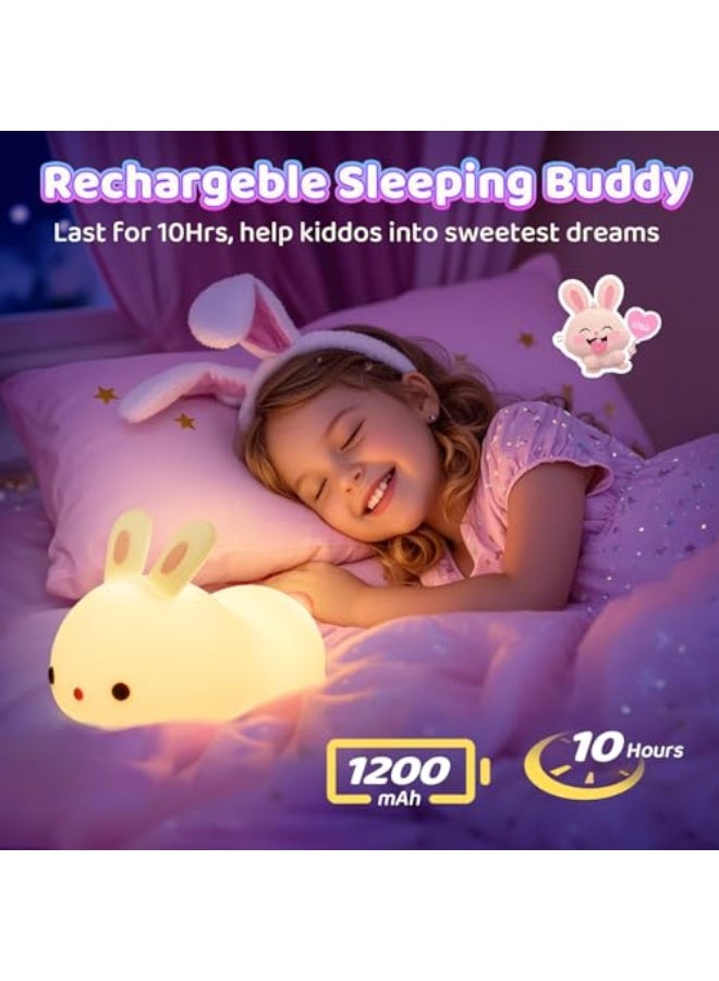 Cute Rabbit Shaped LED Night Light Portable Pattern 7 Variable Colors For Bedroom And Infant Suitable For Gifts Decorating Kawai Playroom Decor For Infants And Newborns With Rechargeable Card, White - Image 3