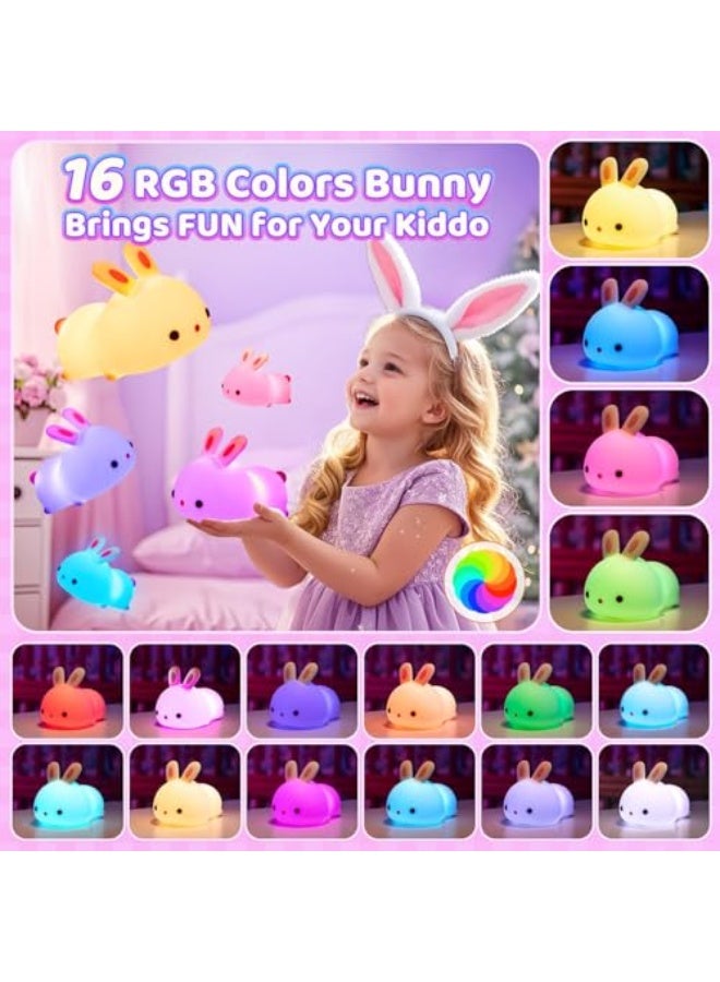 Cute Rabbit Shaped LED Night Light Portable Pattern 7 Variable Colors For Bedroom And Infant Suitable For Gifts Decorating Kawai Playroom Decor For Infants And Newborns With Rechargeable Card, White - Image 2