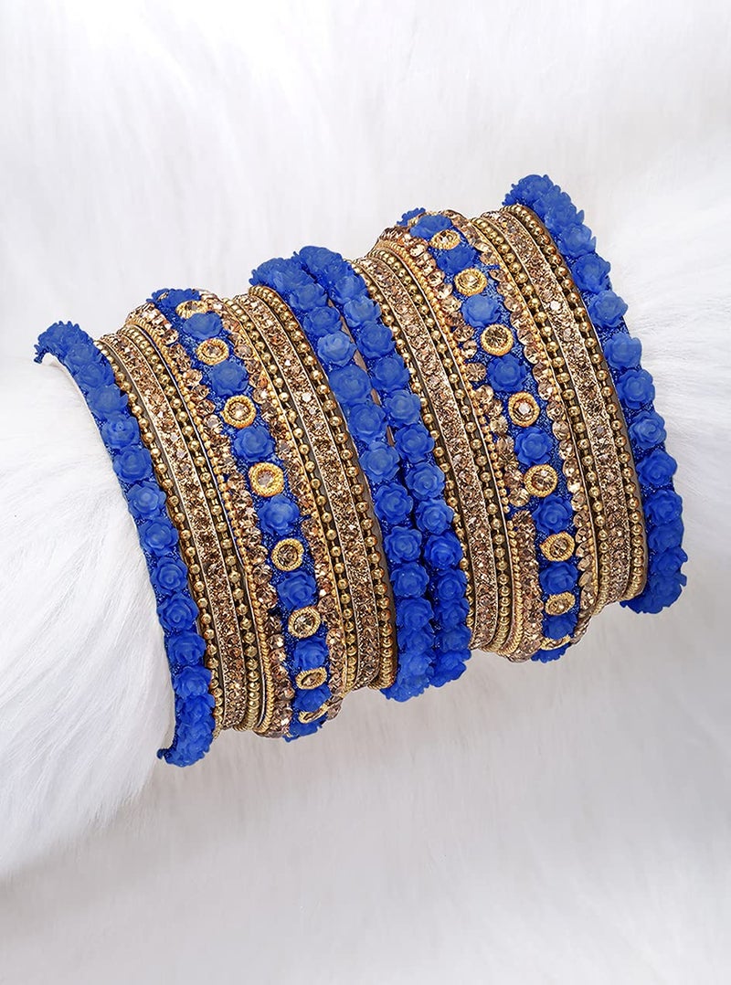 Peora Brass Traditional Bangle Set For Women (blue) - Image 3