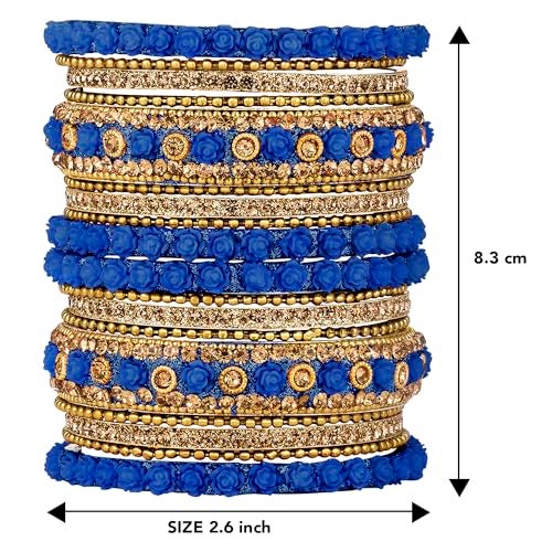 Peora Brass Traditional Bangle Set For Women (blue) - Image 5