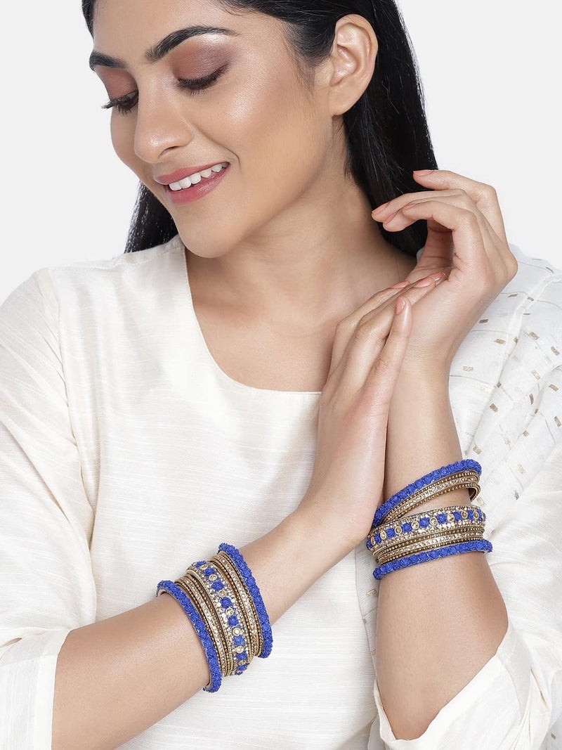 Peora Brass Traditional Bangle Set For Women (blue) - Image 2