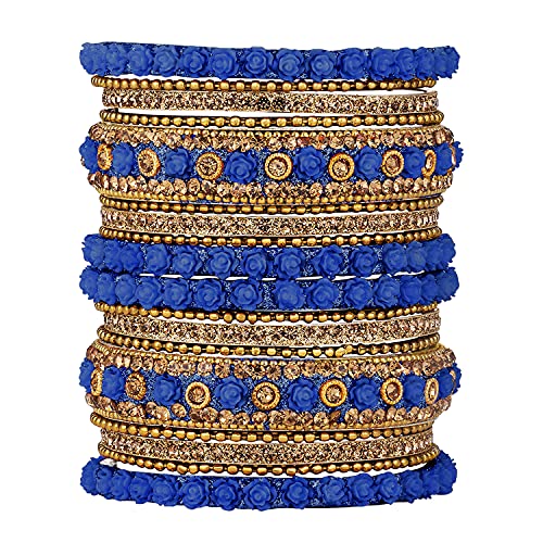 Peora Brass Traditional Bangle Set For Women (blue) - Image 1