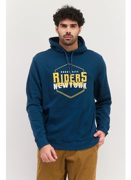 Threadbare Men Graphic Print Long Sleeves Hooded Sweatshirts, Teal Blue  - Image 1