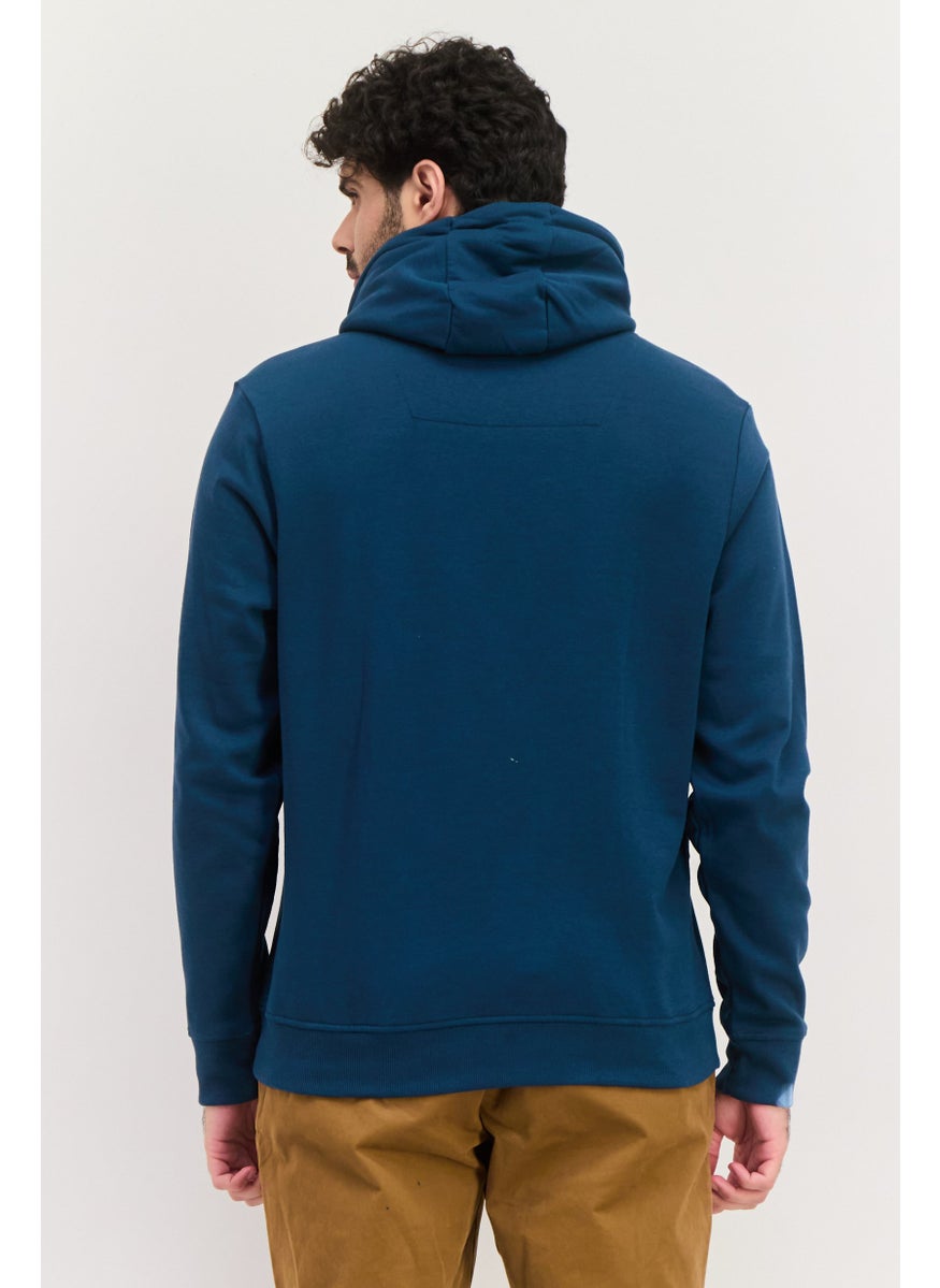Threadbare Men Graphic Print Long Sleeves Hooded Sweatshirts, Teal Blue  - Image 3