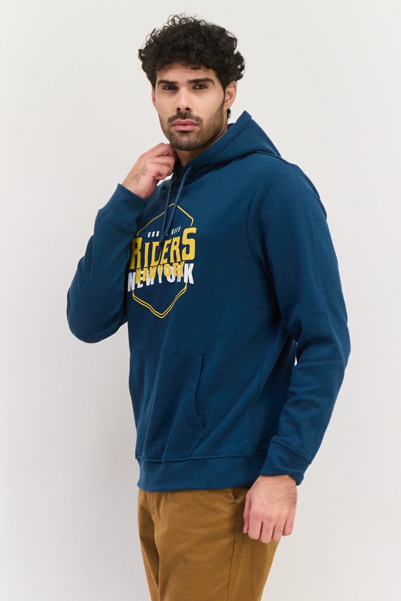 Threadbare Men Graphic Print Long Sleeves Hooded Sweatshirts, Teal Blue - Image 2