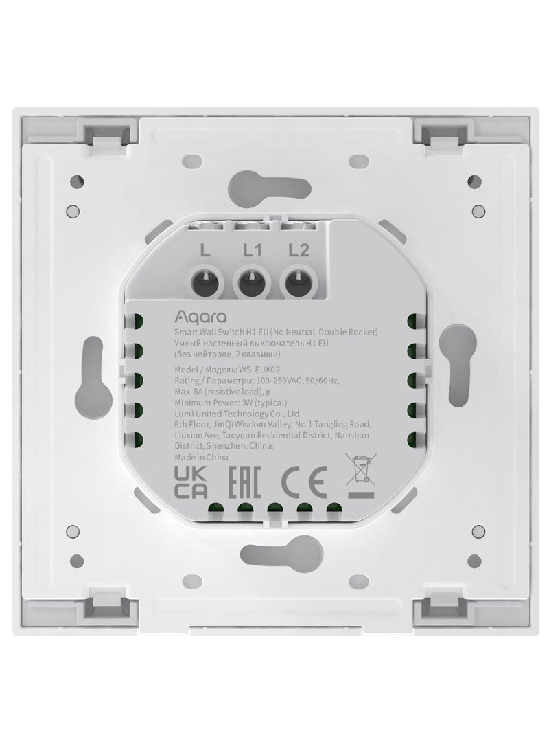 Aqara - Aqara H1 Smart Wall Switch Double Rocker Global version,Zigbee 3.0 Protocol, No Neutral, Round Wall Box Support -White - Image 1