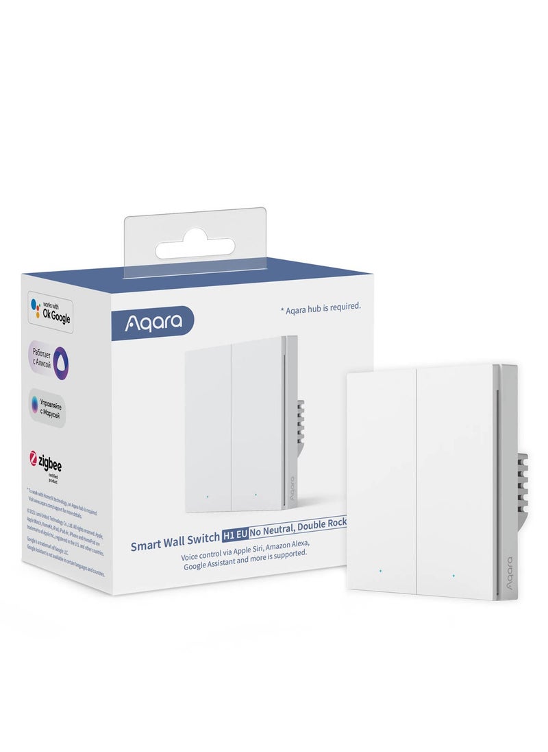 Aqara - Aqara H1 Smart Wall Switch Double Rocker Global version,Zigbee 3.0 Protocol, No Neutral, Round Wall Box Support -White - Image 1