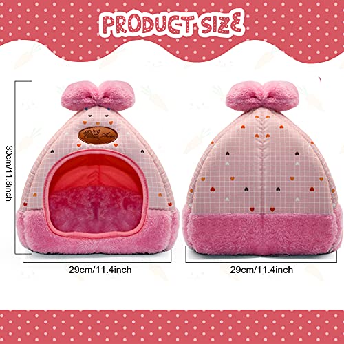 YUEPET Bunny Bed Warm Guinea Pig Cave Beds Cute Bowknot House Big Hideouts Cage Accessorie for Dwarf Rabbits Hamster Bunny Ferrets Rats Hedgehogs Chinchilla (Pink) - Image 2