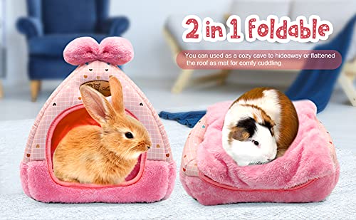 YUEPET Bunny Bed Warm Guinea Pig Cave Beds Cute Bowknot House Big Hideouts Cage Accessorie for Dwarf Rabbits Hamster Bunny Ferrets Rats Hedgehogs Chinchilla (Pink) - Image 3
