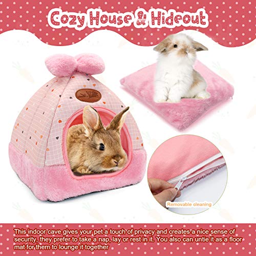 YUEPET Bunny Bed Warm Guinea Pig Cave Beds Cute Bowknot House Big Hideouts Cage Accessorie for Dwarf Rabbits Hamster Bunny Ferrets Rats Hedgehogs Chinchilla (Pink) - Image 5