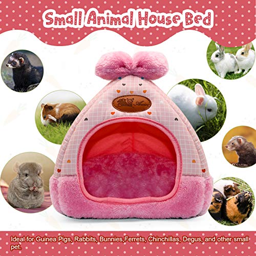 YUEPET Bunny Bed Warm Guinea Pig Cave Beds Cute Bowknot House Big Hideouts Cage Accessorie for Dwarf Rabbits Hamster Bunny Ferrets Rats Hedgehogs Chinchilla (Pink) - Image 4