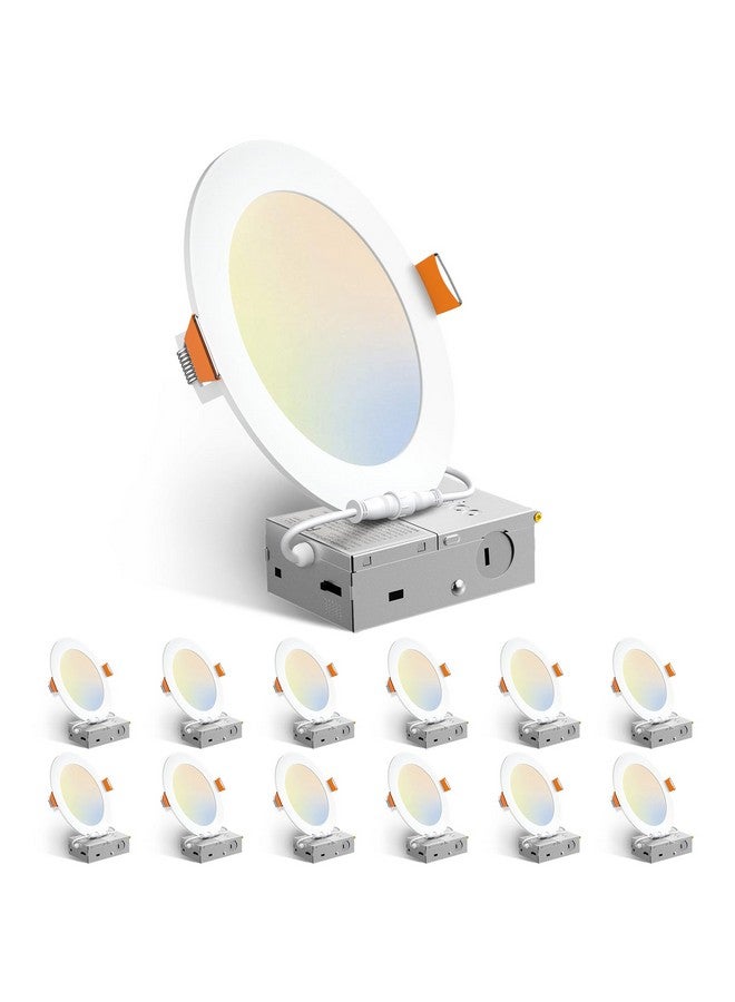 Amico 12 Pack 6 Inch 5CCT Ultra-Thin LED Recessed Ceiling Light with Junction Box, 1050LM Brightness, Dimmable Canless Wafer Downlight, 12W, ETL&FCC - Image 1