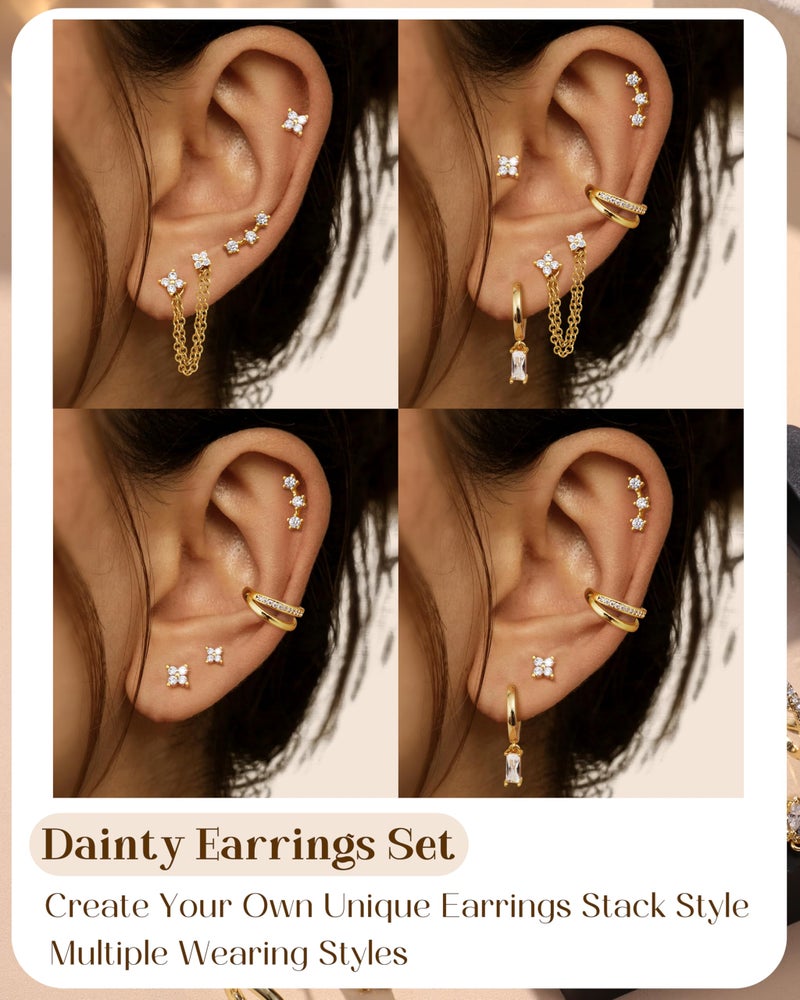 Fansilver 14K Gold Plated Earrings Stacks for Women, Hypoallergenic Surgical Stainless Steel Flat Back Earringsï¼ŒDainty Small Huggie Hoops Studs Earring-Cartilage Earring Set for Multiple Piercing G1 - Image 5