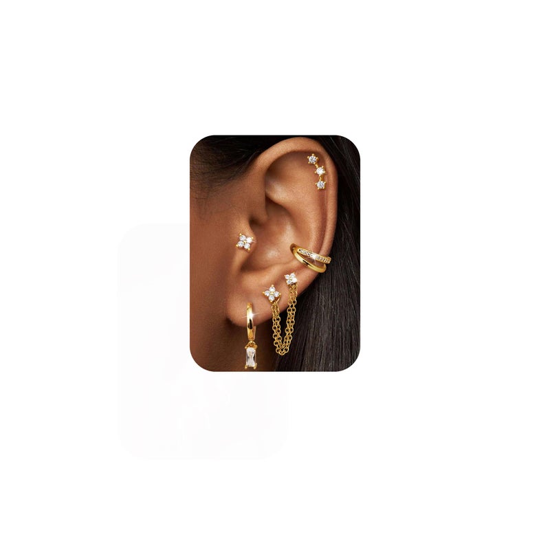 Fansilver 14K Gold Plated Earrings Stacks for Women, Hypoallergenic Surgical Stainless Steel Flat Back Earringsï¼ŒDainty Small Huggie Hoops Studs Earring-Cartilage Earring Set for Multiple Piercing G1 - Image 1