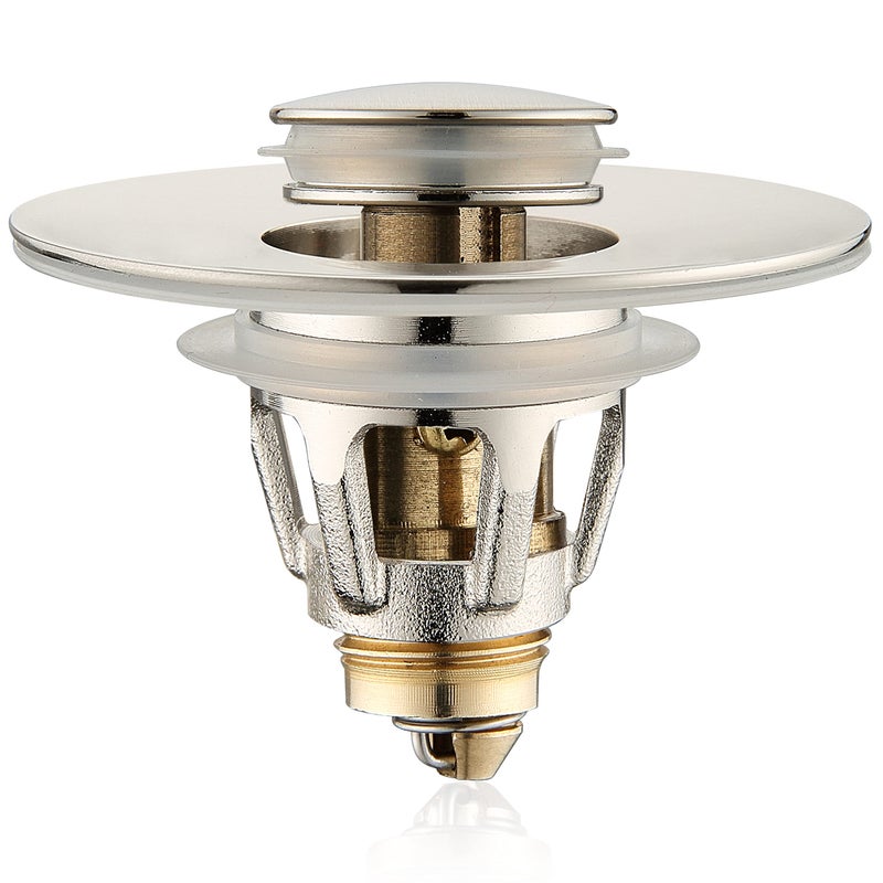 Universal Bathroom Sink Stopper Bounce Wash Basin Drain Filter Brushed Nickel Pop Up Drain Stopper Bullet Core Push Type Sink Stopper Sink Drain Plug with AntiClogging Strainer for 1115 inch