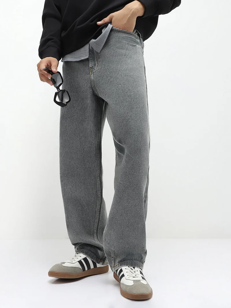 Urbano Fashion Urbano Fashion Men's Light Grey Loose Baggy Fit Washed Jeans Non-Stretchable