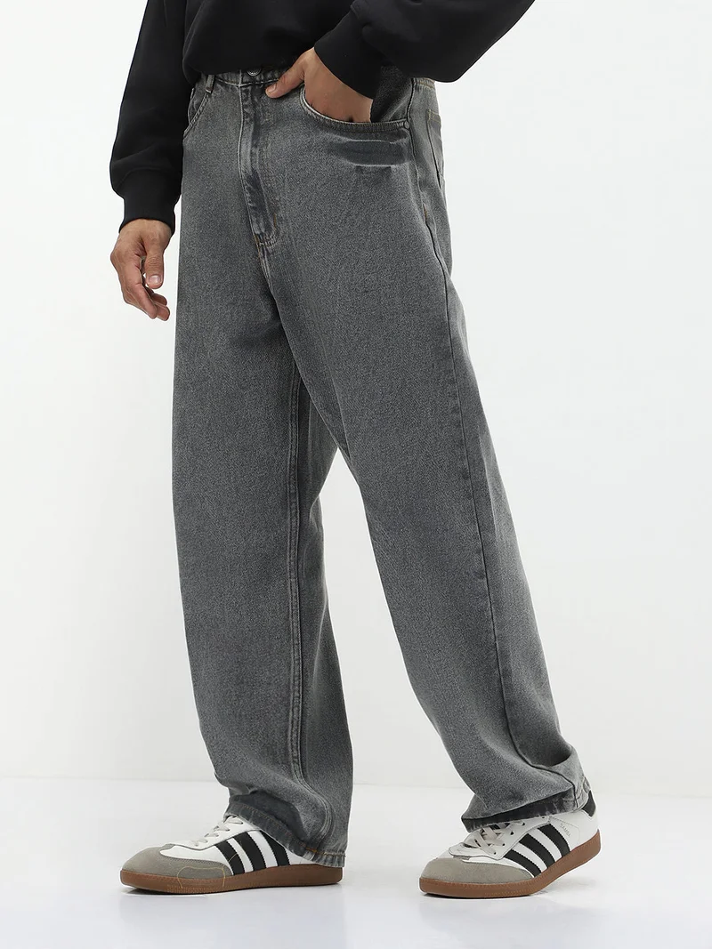 Urbano Fashion Urbano Fashion Men's Light Grey Loose Baggy Fit Washed Jeans Non-Stretchable