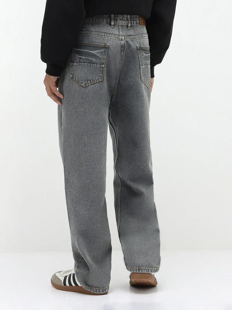 Urbano Fashion  Urbano Fashion Men's Light Grey Loose Baggy Fit Washed Jeans Non-Stretchable for Men | Best Price UAE