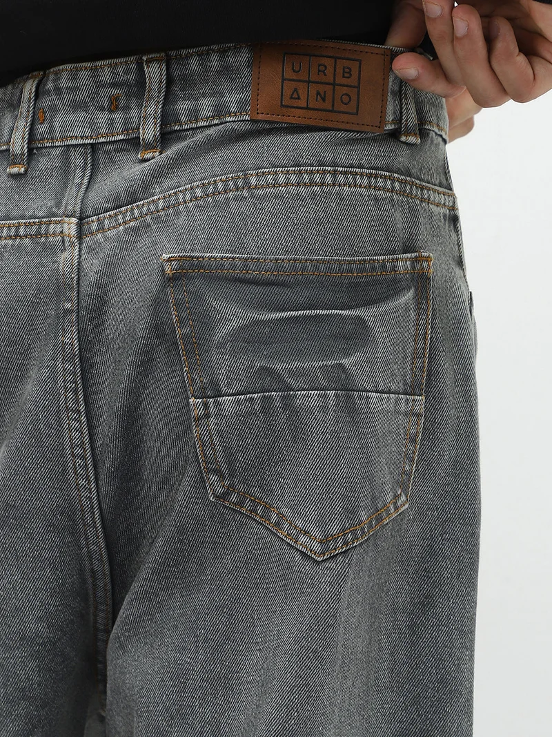 Urbano Fashion  Urbano Fashion Men's Light Grey Loose Baggy Fit Washed Jeans Non-Stretchable for Men | Best Price UAE