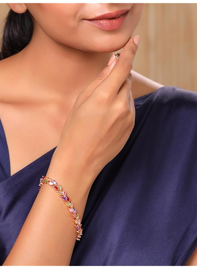 تشيميز أصفر سوار أوراق في تيارا مرصع بالزركونيا المكعب السويسري مطلي بالذهب عيار 18 قيراطًا مرصع بخيط ألماس للفتيات والنساء - Image 3