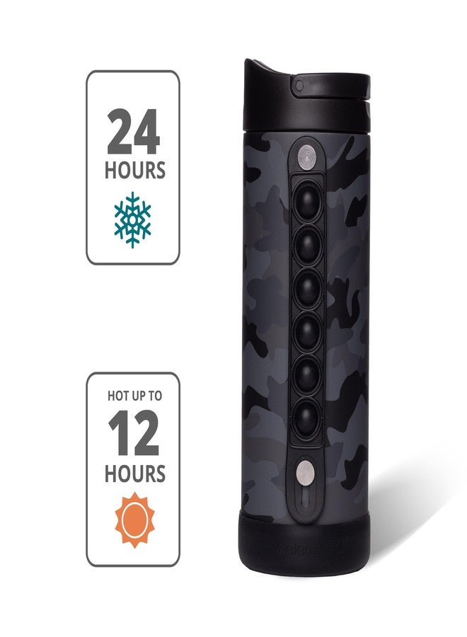 إليمنتال زجاجة مياه أطفال مميزة من إليمينتال، قابلة للتخصيص، مزودة بغطاء ماصة ومقبض قابل للطي لتخفيف التوتر، زجاجة مياه ثلاثية العزل مصنوعة من الفولاذ المقاوم للصدأ، مناسبة للبنات والأولاد، سعة 14 أونصة - لون أسود مموه - Image 4