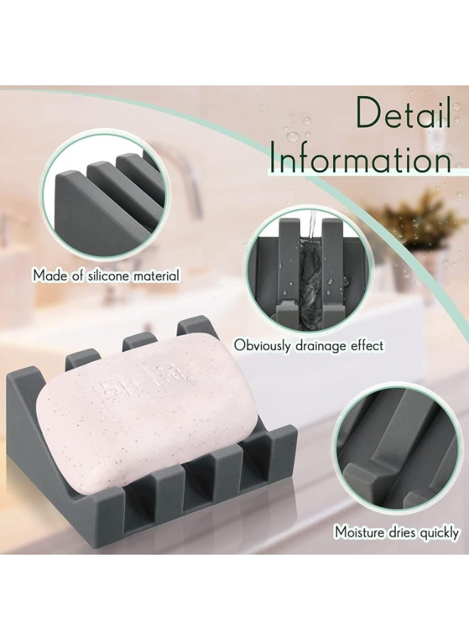 Silicone Soap Dish, Self Draining Soap Dish, Shower Waterfall Bar Soap Holder Tray, with Drain Soap Saver, for Kitchen Bathroom Accessories (Dark Grey, Light Green, 2) - Image 3