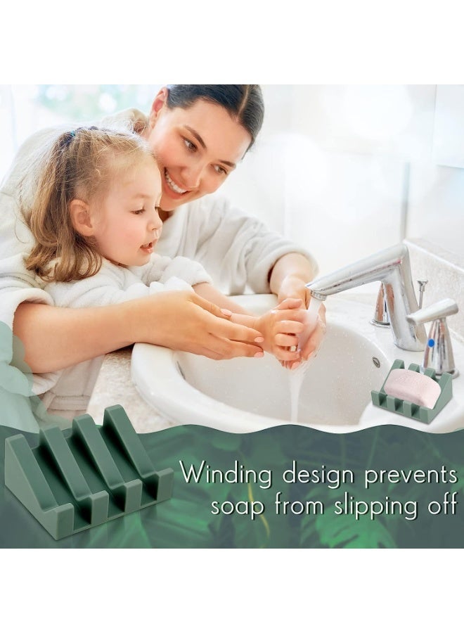 Silicone Soap Dish, Self Draining Soap Dish, Shower Waterfall Bar Soap Holder Tray, with Drain Soap Saver, for Kitchen Bathroom Accessories (Dark Grey, Light Green, 2) - Image 5