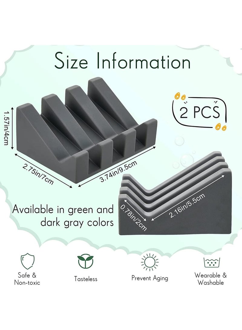 Silicone Soap Dish, Self Draining Soap Dish, Shower Waterfall Bar Soap Holder Tray, with Drain Soap Saver, for Kitchen Bathroom Accessories (Dark Grey, Light Green, 2) - Image 2