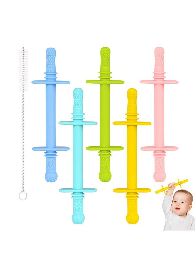 Fu Store Hollow Teether Tube With Safety Shield 5 Pack Chew Straw Toy For Infant Toddlers Silicone Teething Toys For Babies 3 12 Months Bpa Free/Freezable/Dishwasher And Refrigerator Safe - Image 1