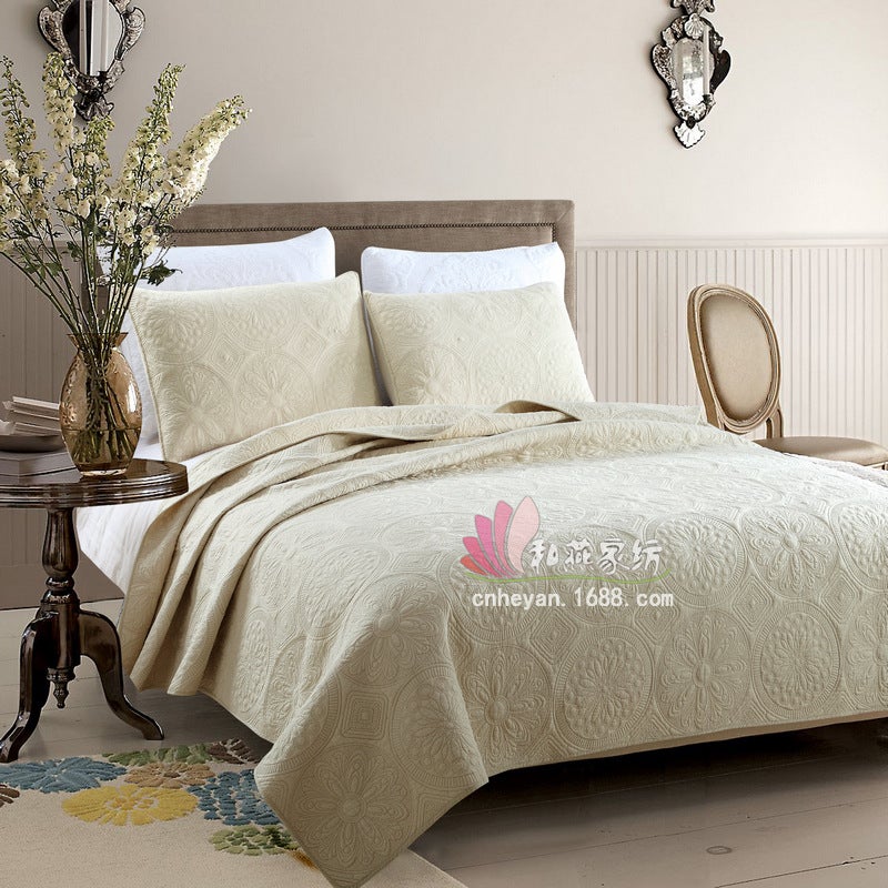 Export Pure Cotton Quilt Quilt Pure Cotton Bed Cover Three-Piece Set American Plain Embroidered Quilted Bed Cover Summer Cool Quilt - Image 1