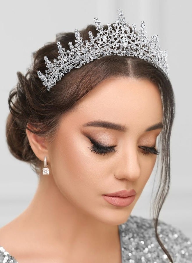 SWEETV تاج زفاف فضي للنساء، تاج ملكي كريستالي، تاج أميرة مزين بالأحجار الكريمة، إكسسوارات شعر لقطع رأس كوينسيانيرا، مسابقات، حفلات تخرج، أعياد ميلاد فضية أودري - Image 4