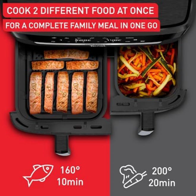 T-fal Tefal XXL Dual Easy Fry 11L, XXL Dual air fryer, +8 people, spacious baskets up to 3kg, 7 pre-sets programs, Black, EY9428G0 - Image 2