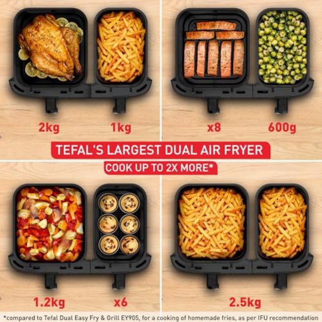 T-fal Tefal XXL Dual Easy Fry 11L, XXL Dual air fryer, +8 people, spacious baskets up to 3kg, 7 pre-sets programs, Black, EY9428G0 - Image 3