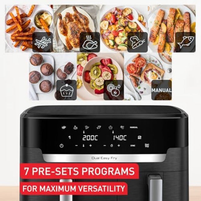T-fal Tefal XXL Dual Easy Fry 11L, XXL Dual air fryer, +8 people, spacious baskets up to 3kg, 7 pre-sets programs, Black, EY9428G0 - Image 4