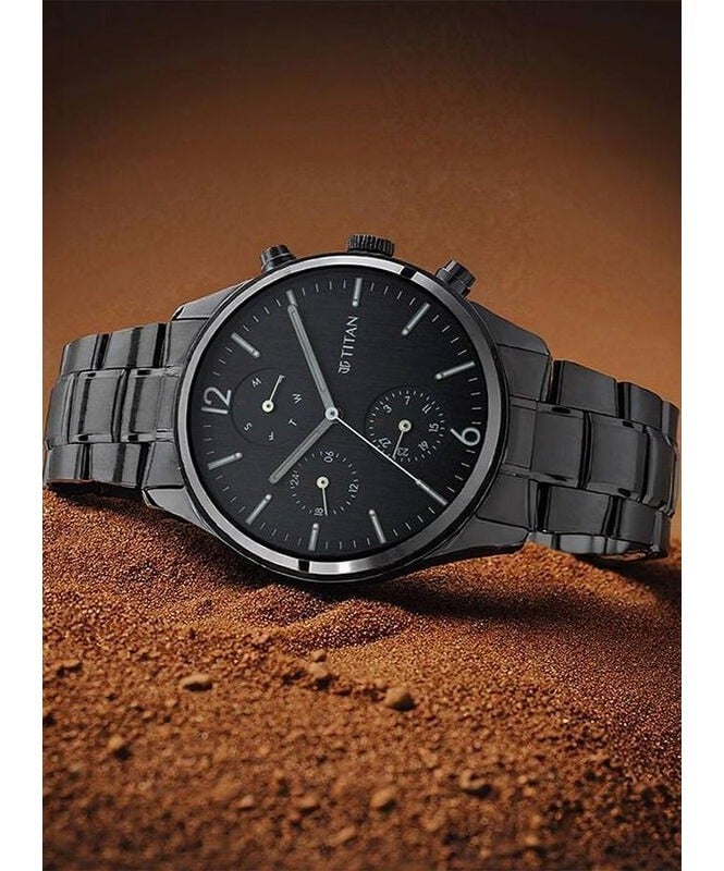 Titan Workwear Multifunction Black Dial & Metal Strap Watch For Men 1805nm02 - Image 2
